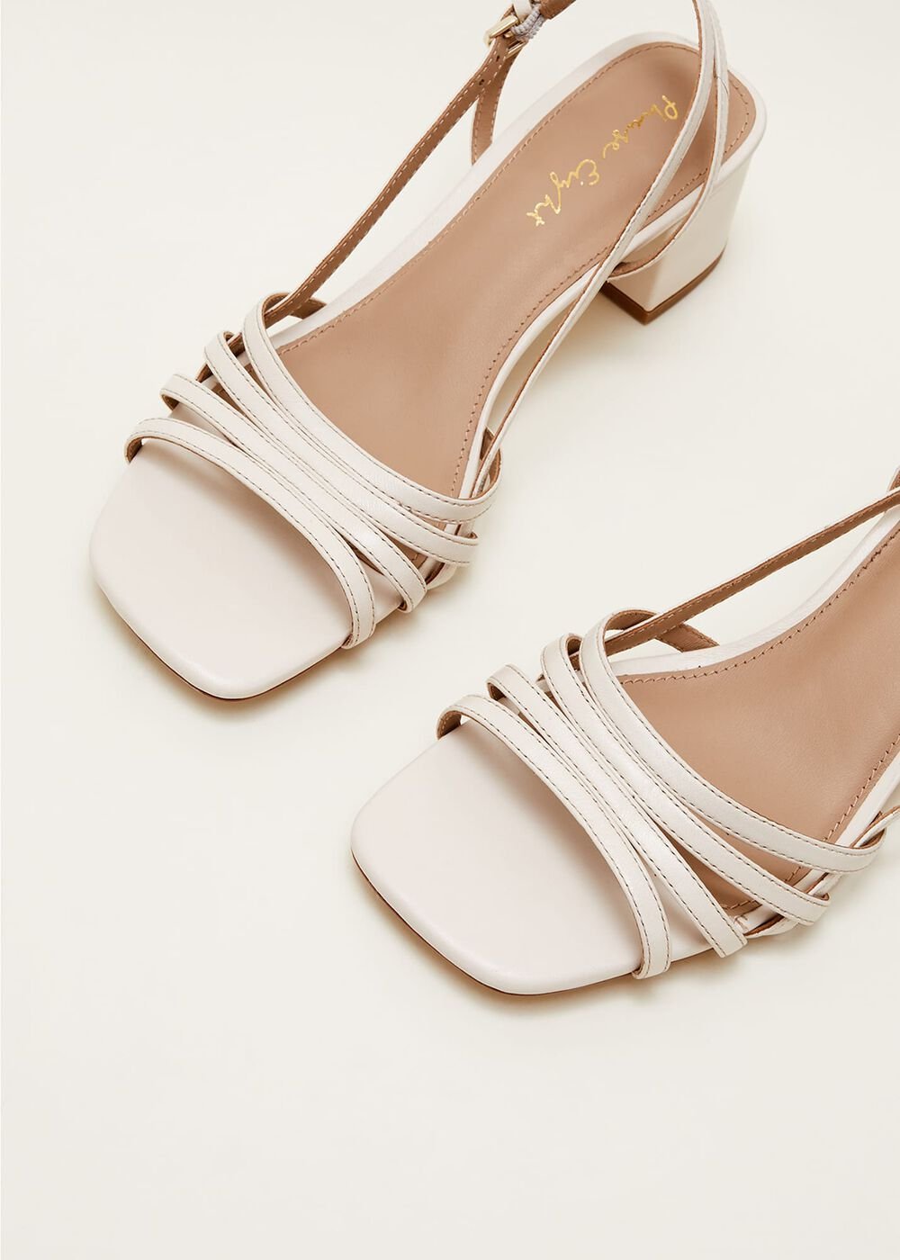 Leather Slingback Block Heel Sandal - Cream