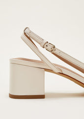 Leather Slingback Block Heel Sandal - Cream