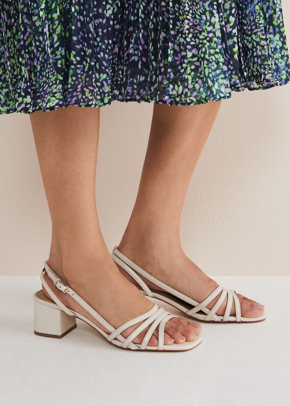 Leather Slingback Block Heel Sandal - Cream