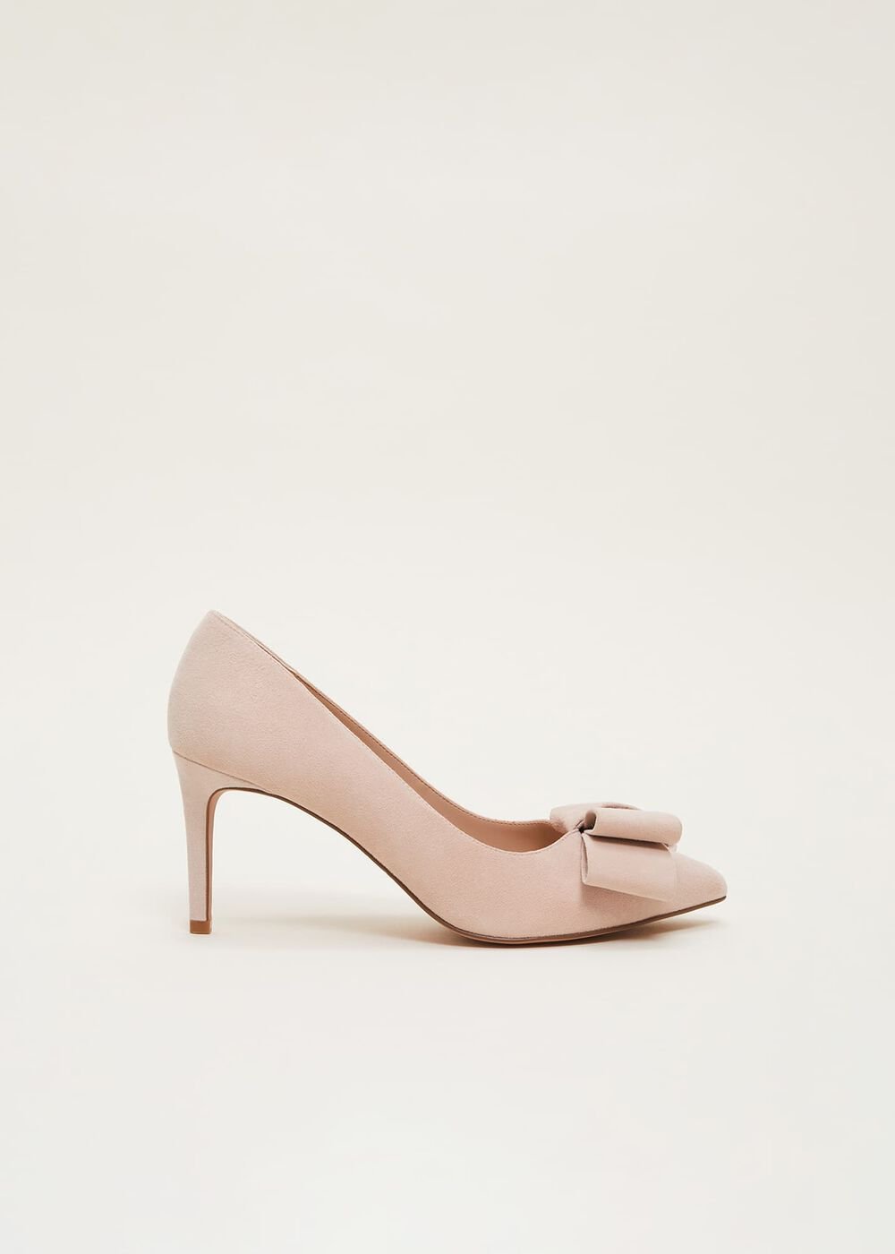 Suede Bow Front Court Shoes - Cameo
