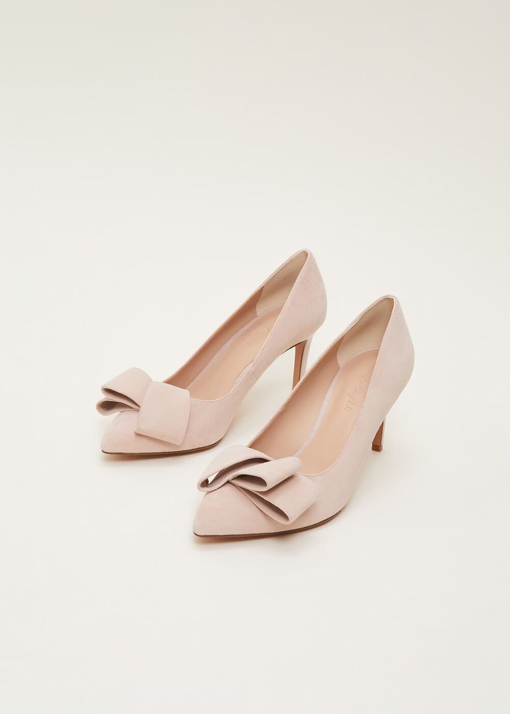 Suede Bow Front Court Shoes - Cameo