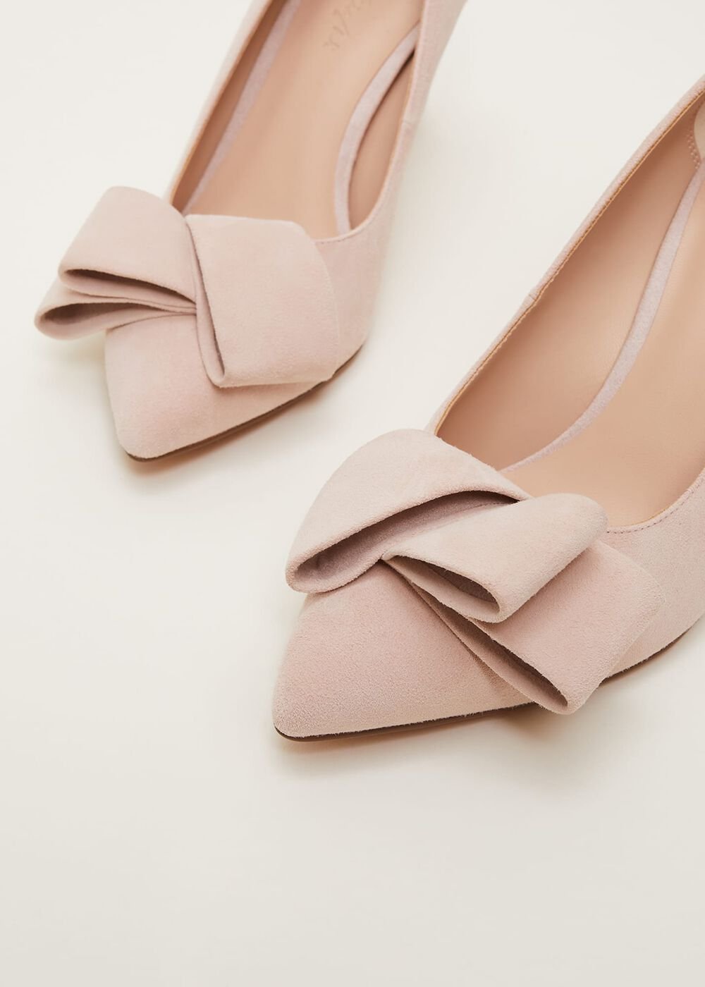 Suede Bow Front Court Shoes - Cameo