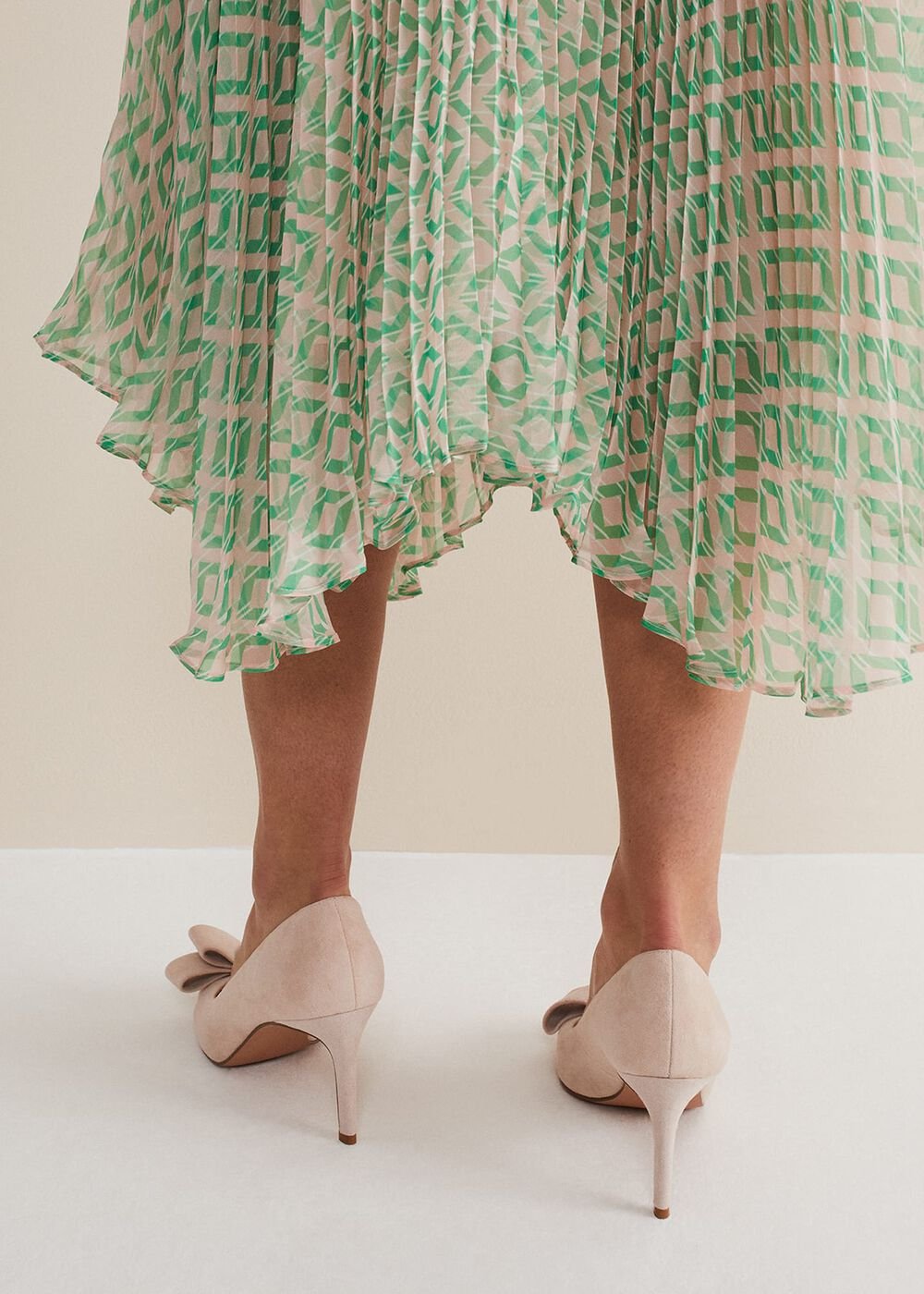 Suede Bow Front Court Shoes - Cameo