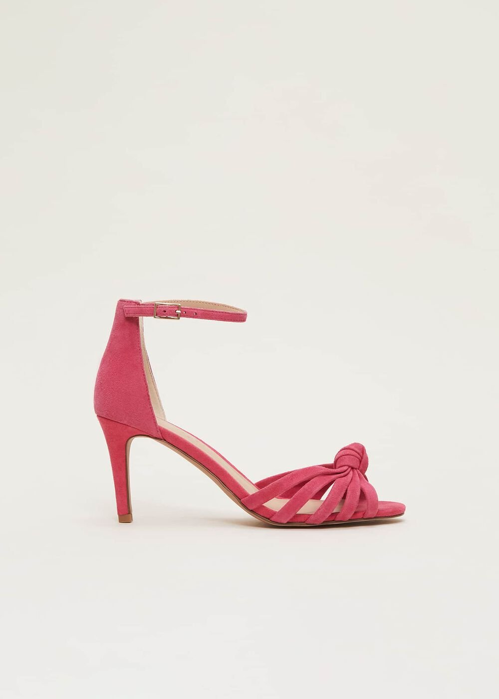 Pink Suede Open Toe Heels - Raspberry