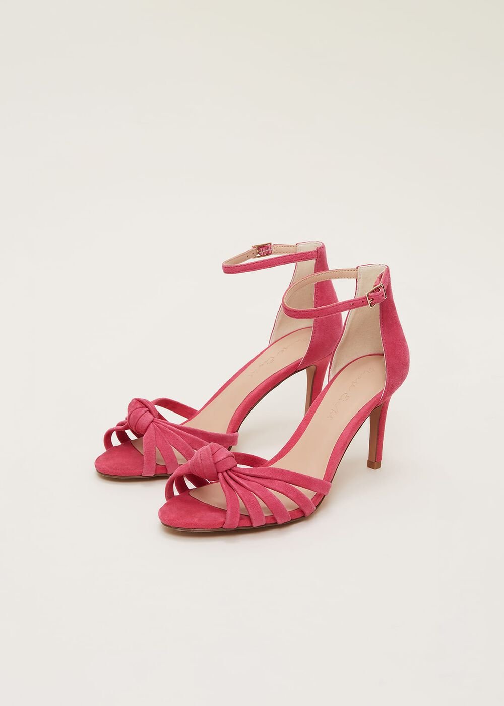 Pink Suede Open Toe Heels - Raspberry