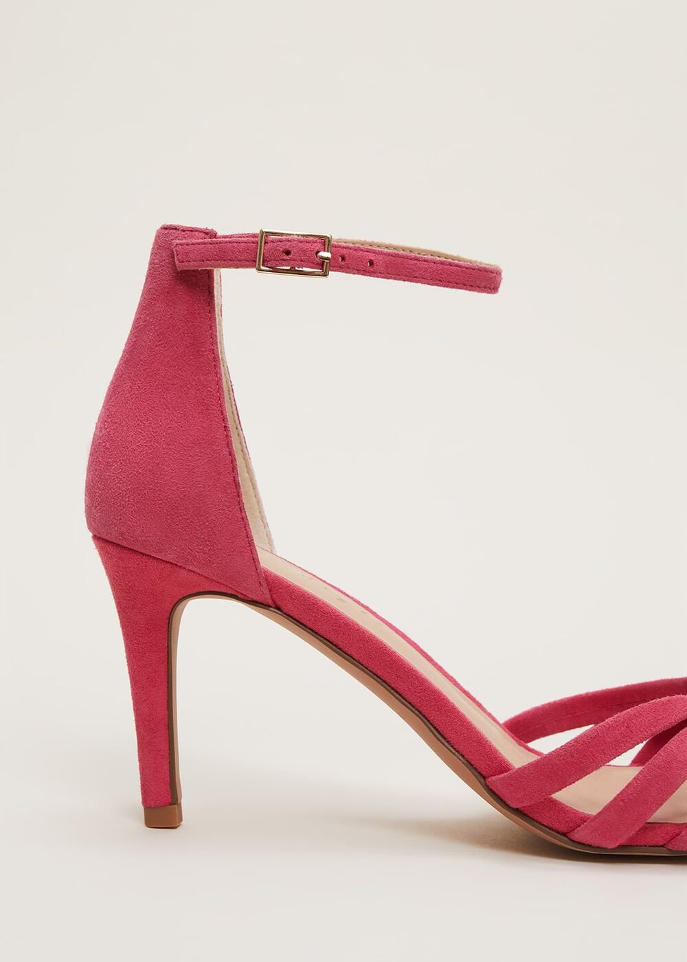 Pink Suede Open Toe Heels - Raspberry