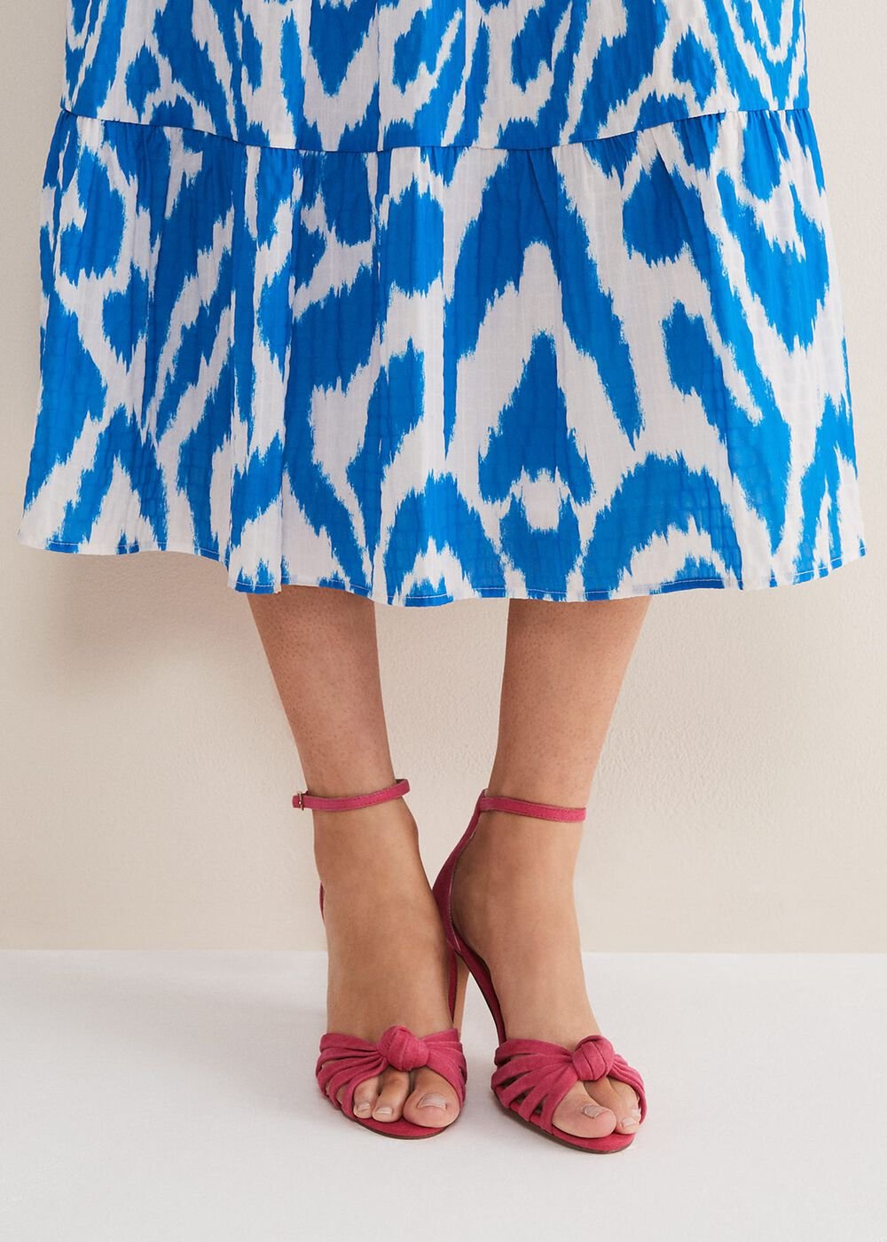 Pink Suede Open Toe Heels - Raspberry