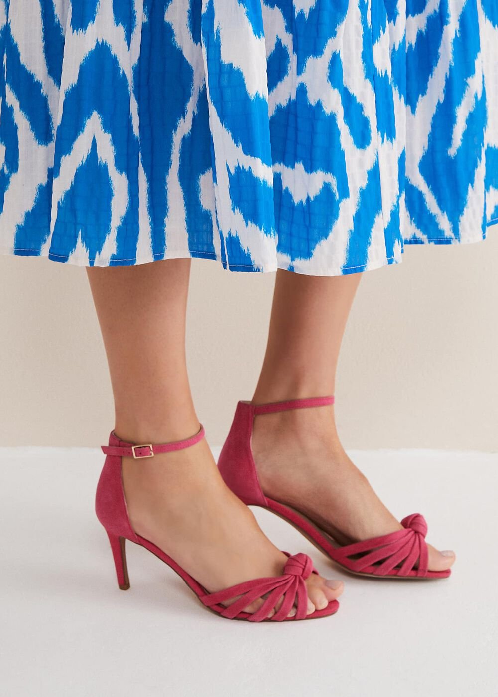 Pink Suede Open Toe Heels - Raspberry