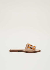 Leather Buckle Flat Sandals - Neutral