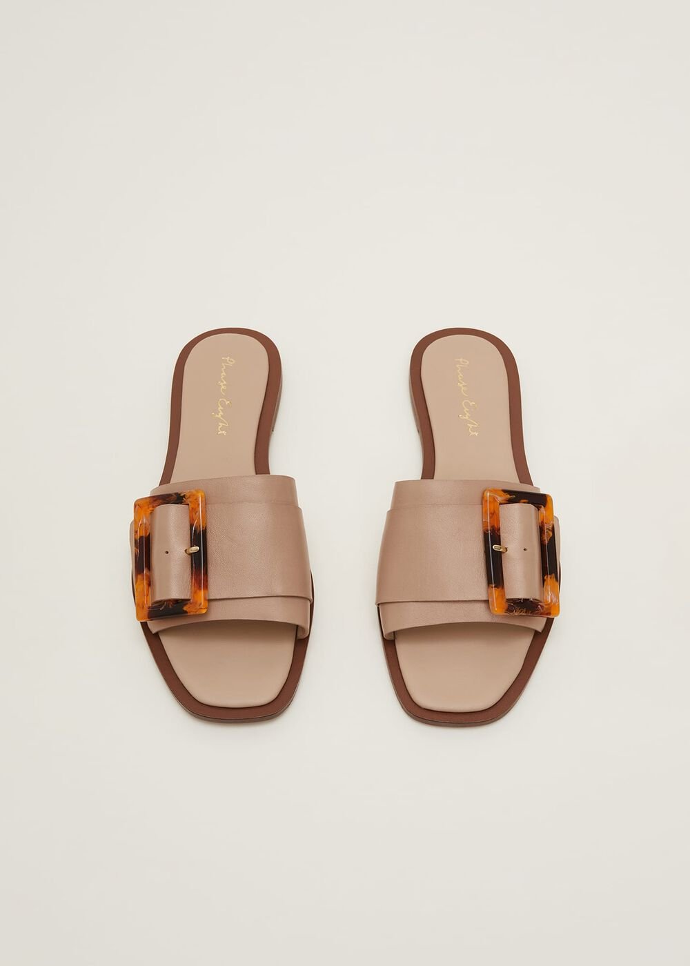 Leather Buckle Flat Sandals - Neutral