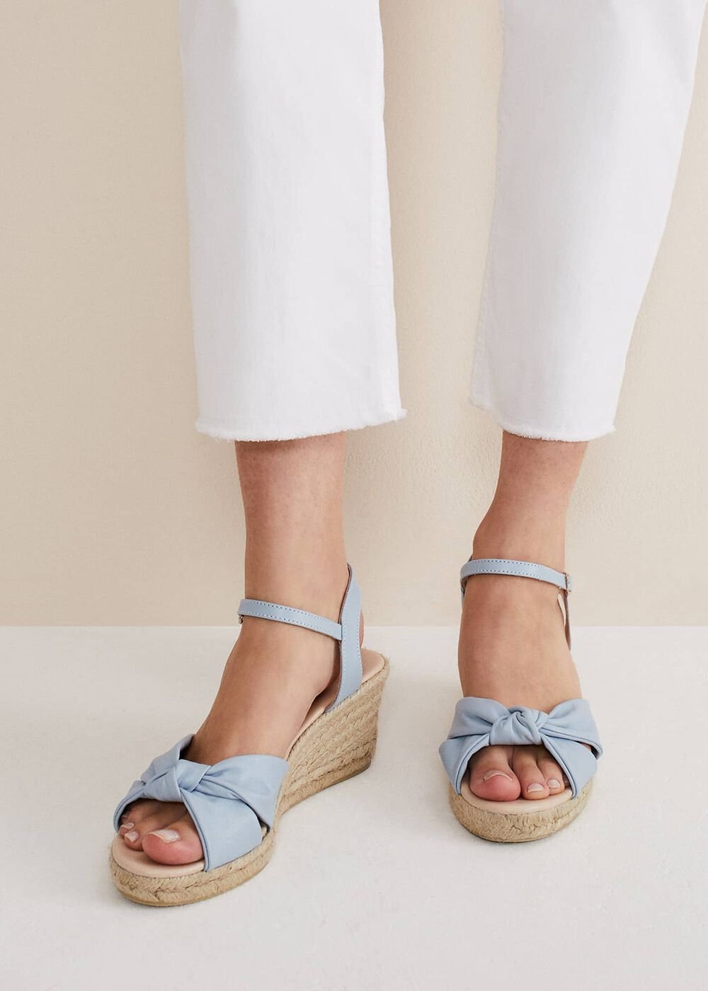 Leather Knot Front Espadrilles - Cornflower
