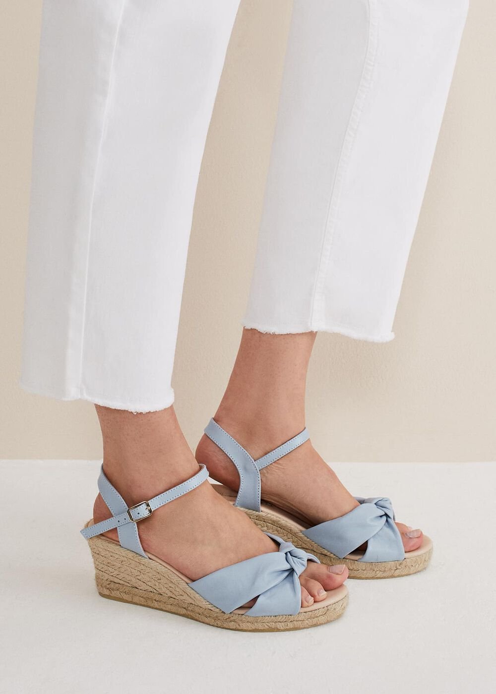 Leather Knot Front Espadrilles - Cornflower