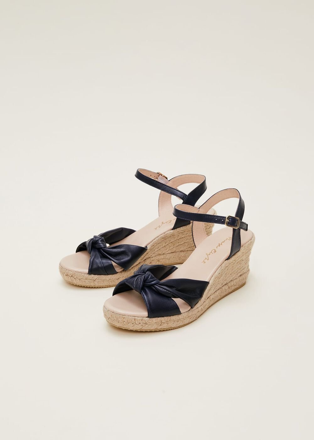 Leather Knot Front Espadrilles - Navy