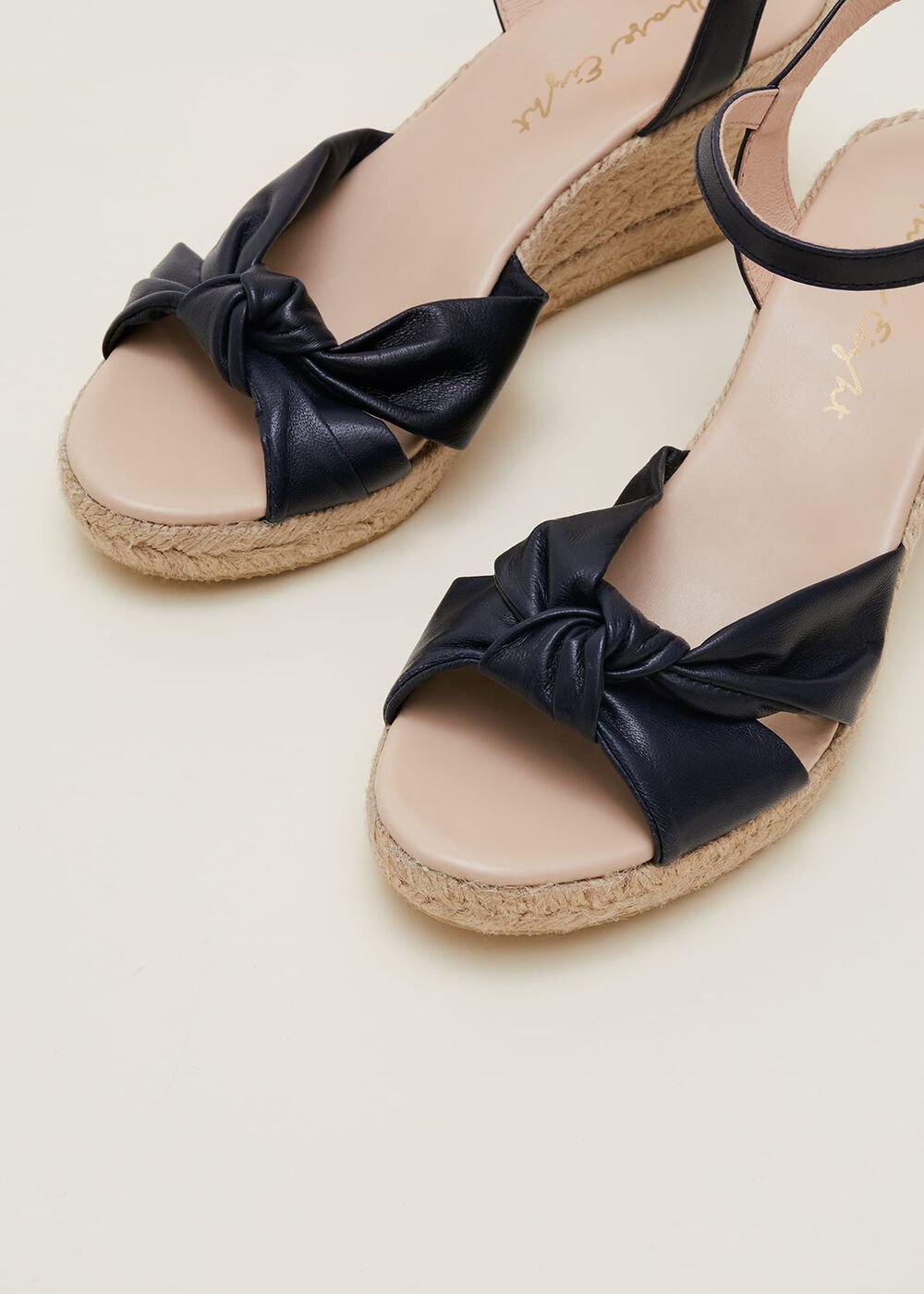 Leather Knot Front Espadrilles - Navy