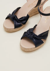 Leather Knot Front Espadrilles - Navy