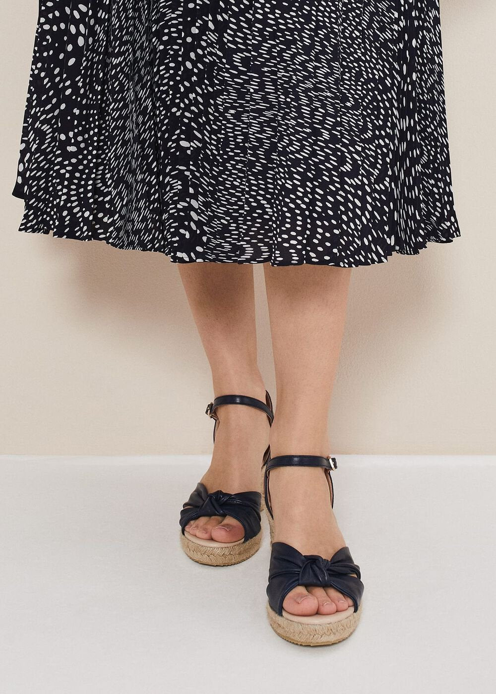 Leather Knot Front Espadrilles - Navy