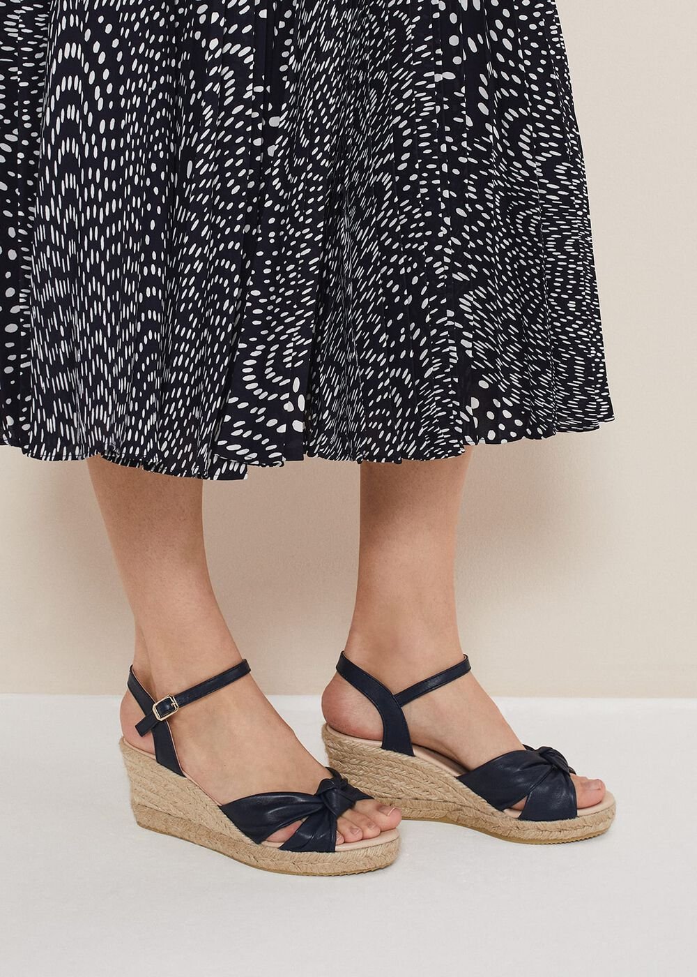 Leather Knot Front Espadrilles - Navy