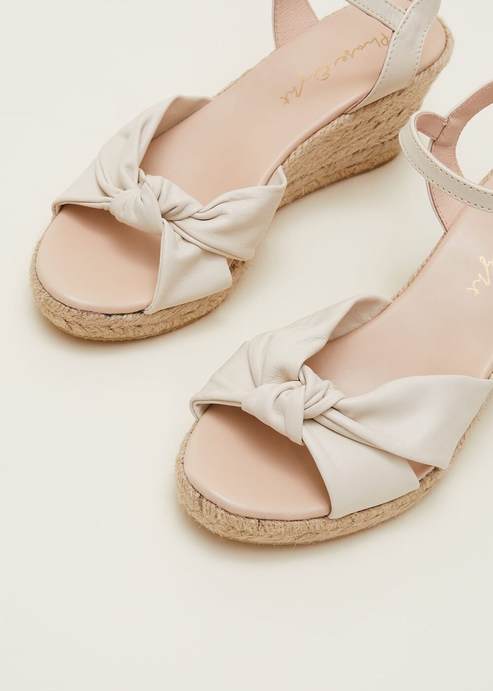 Leather Knot Front Espadrilles - Ivory