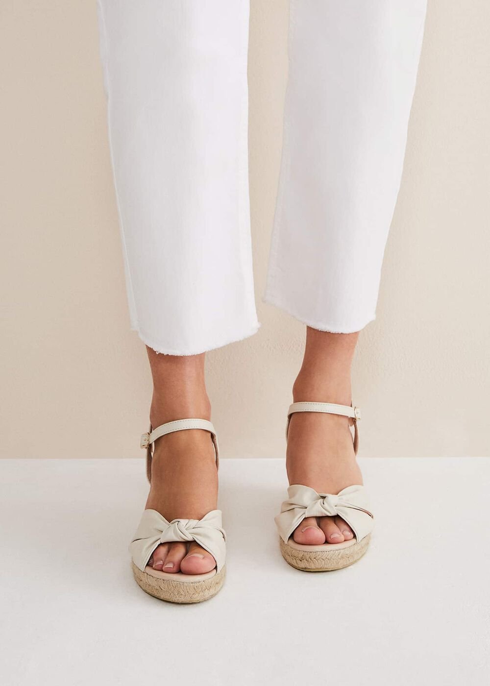 Leather Knot Front Espadrilles - Ivory