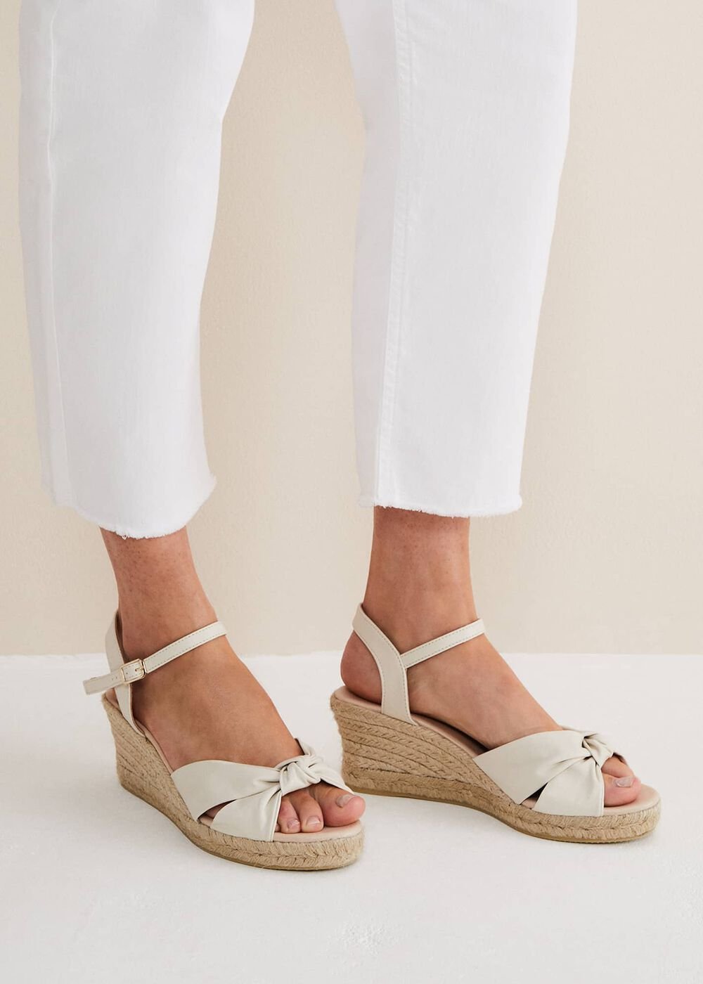 Leather Knot Front Espadrilles - Ivory
