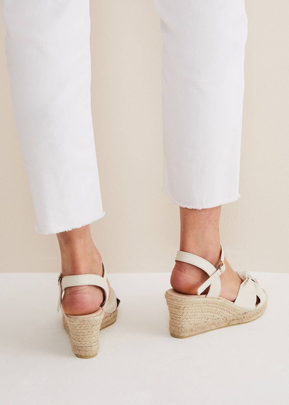 Leather Knot Front Espadrilles - Ivory