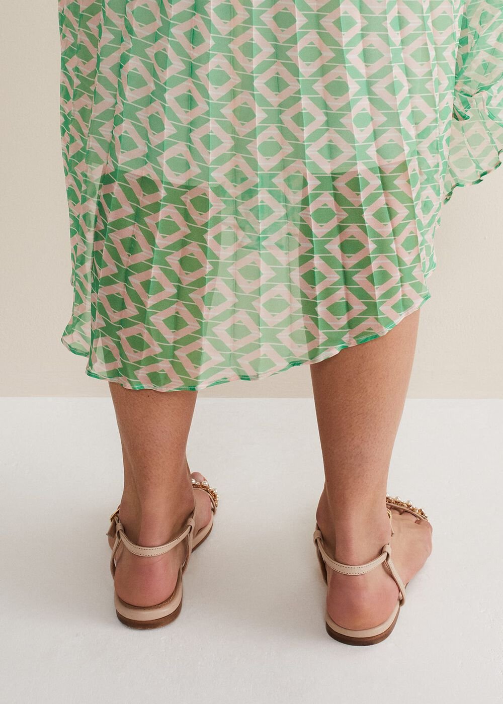 Leather Jewel Trim Flat Sandal - Neutral