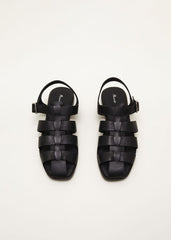 Leather Chunky Strap Sandal - Black