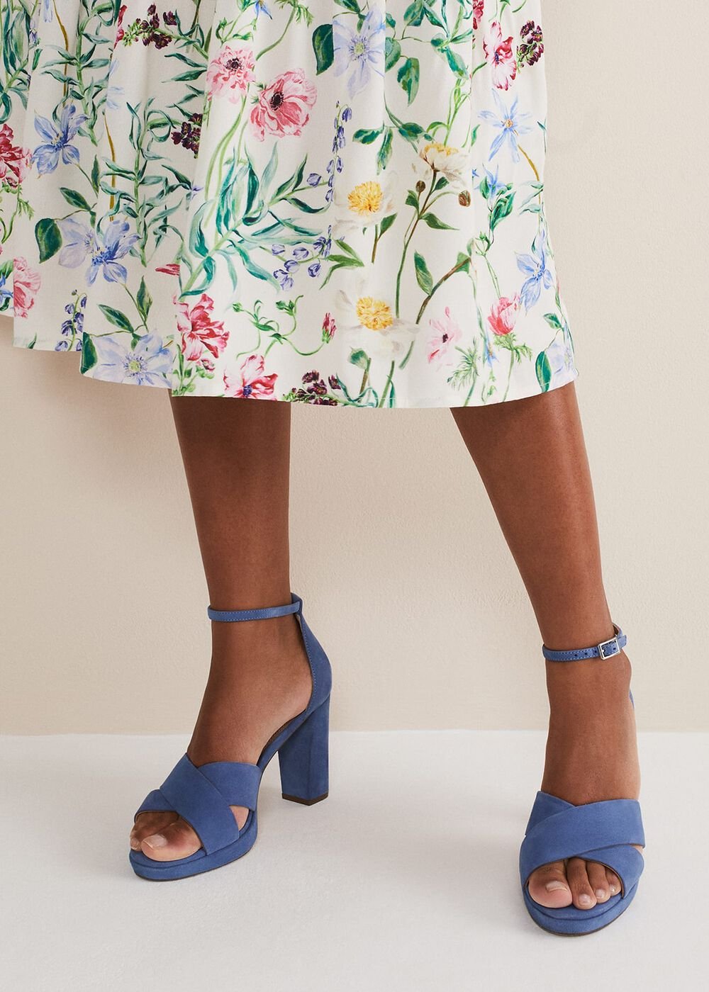 Navy Suede Platform Heels - Cornflower