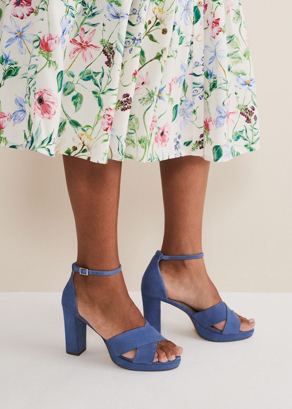 Navy Suede Platform Heels - Cornflower