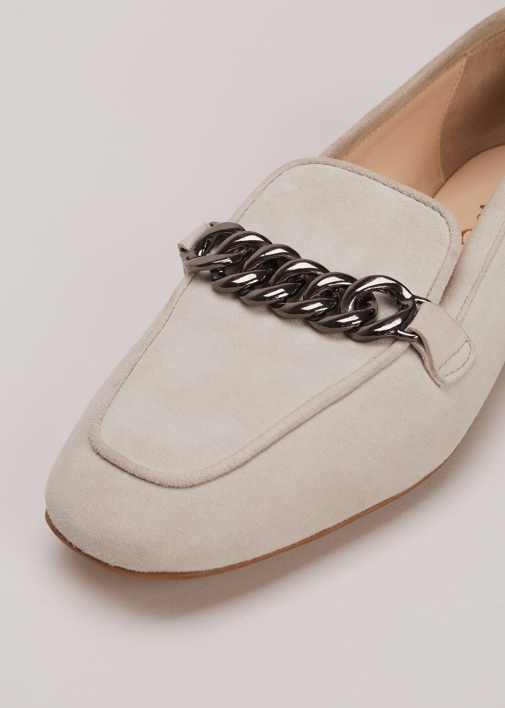 Grey Chain Detail Loafers - Light Grey
