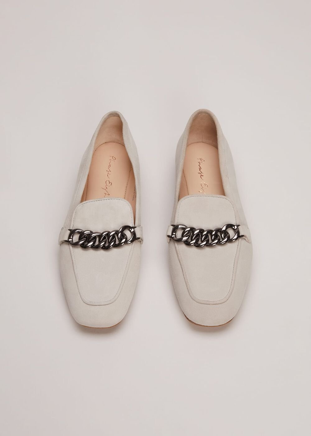 Grey Chain Detail Loafers - Light Grey