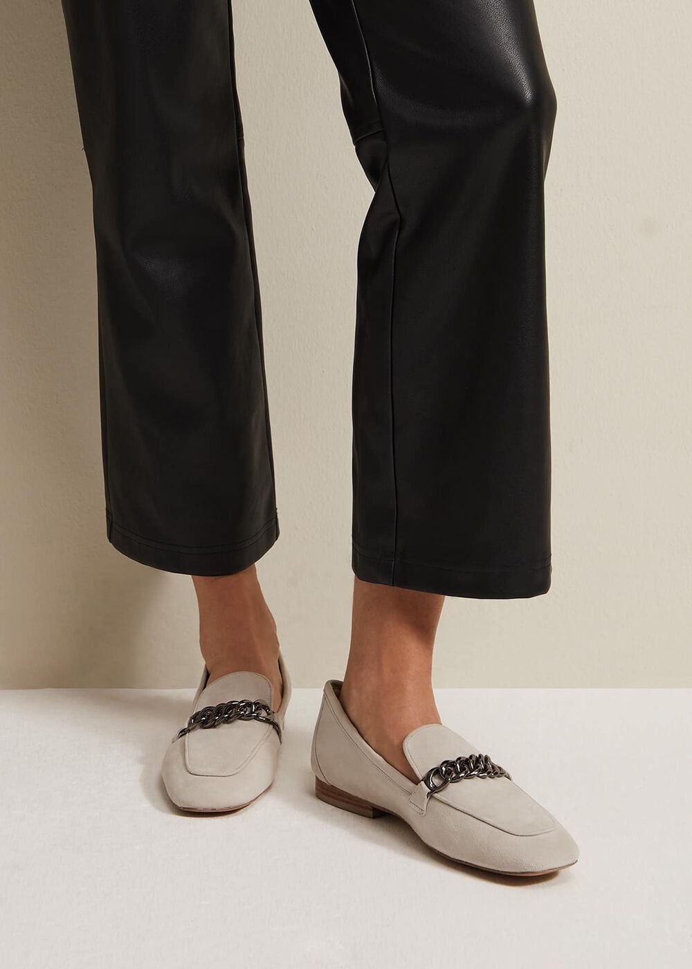 Grey Chain Detail Loafers - Light Grey