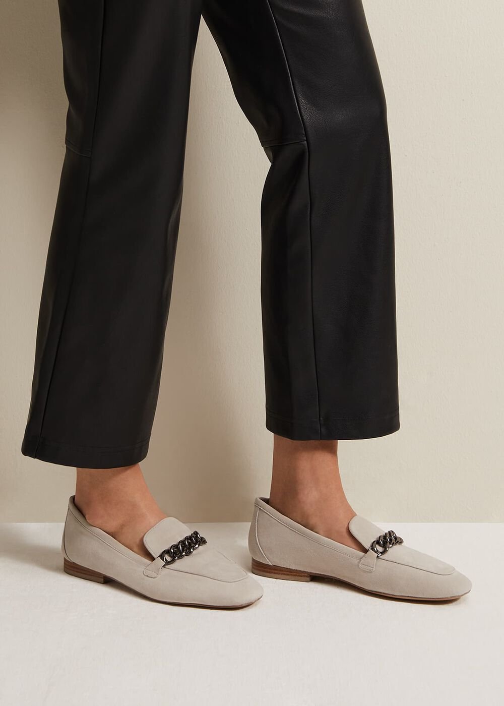 Grey Chain Detail Loafers - Light Grey