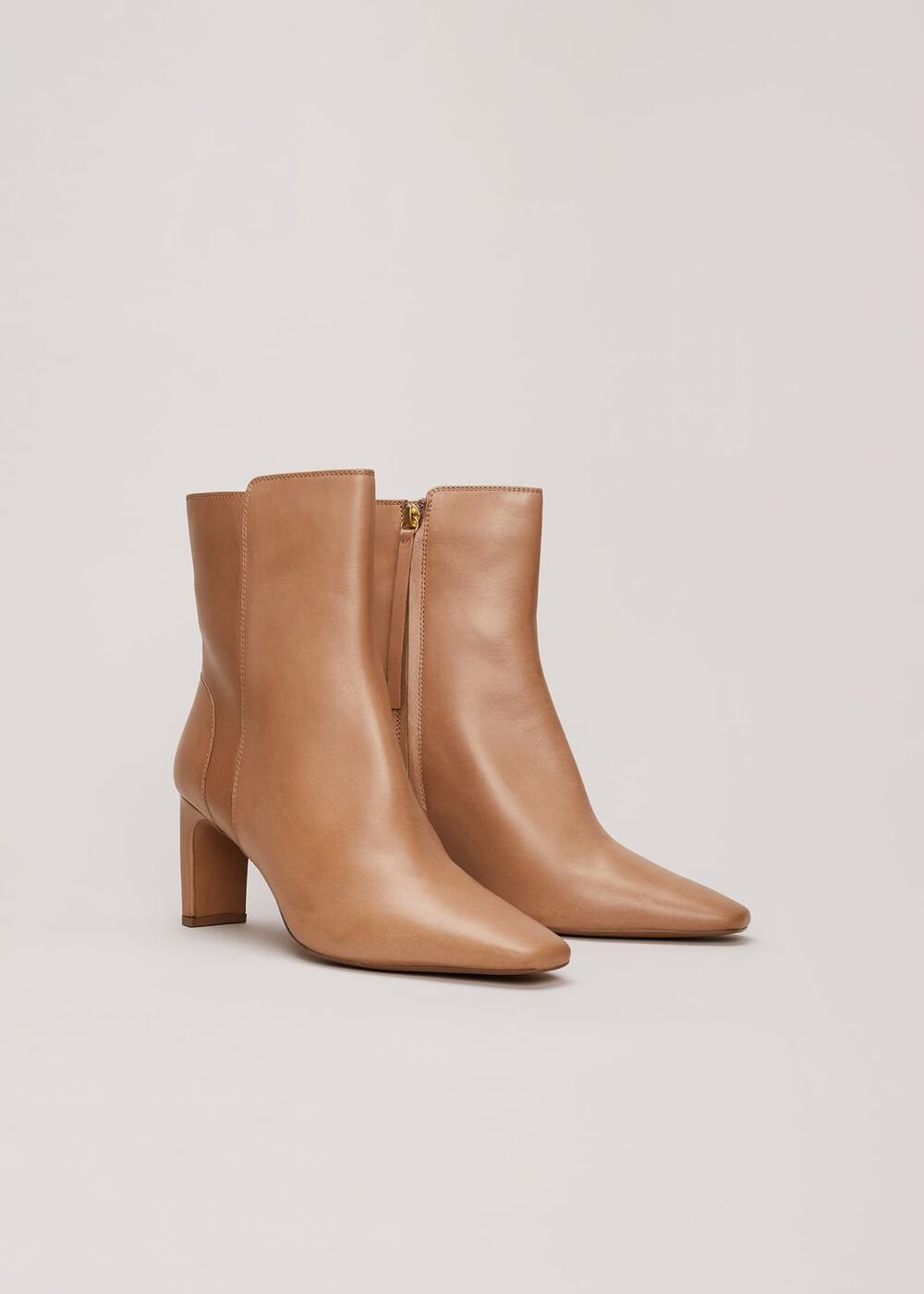 Brown Leather Ankle Boots - Light Tan