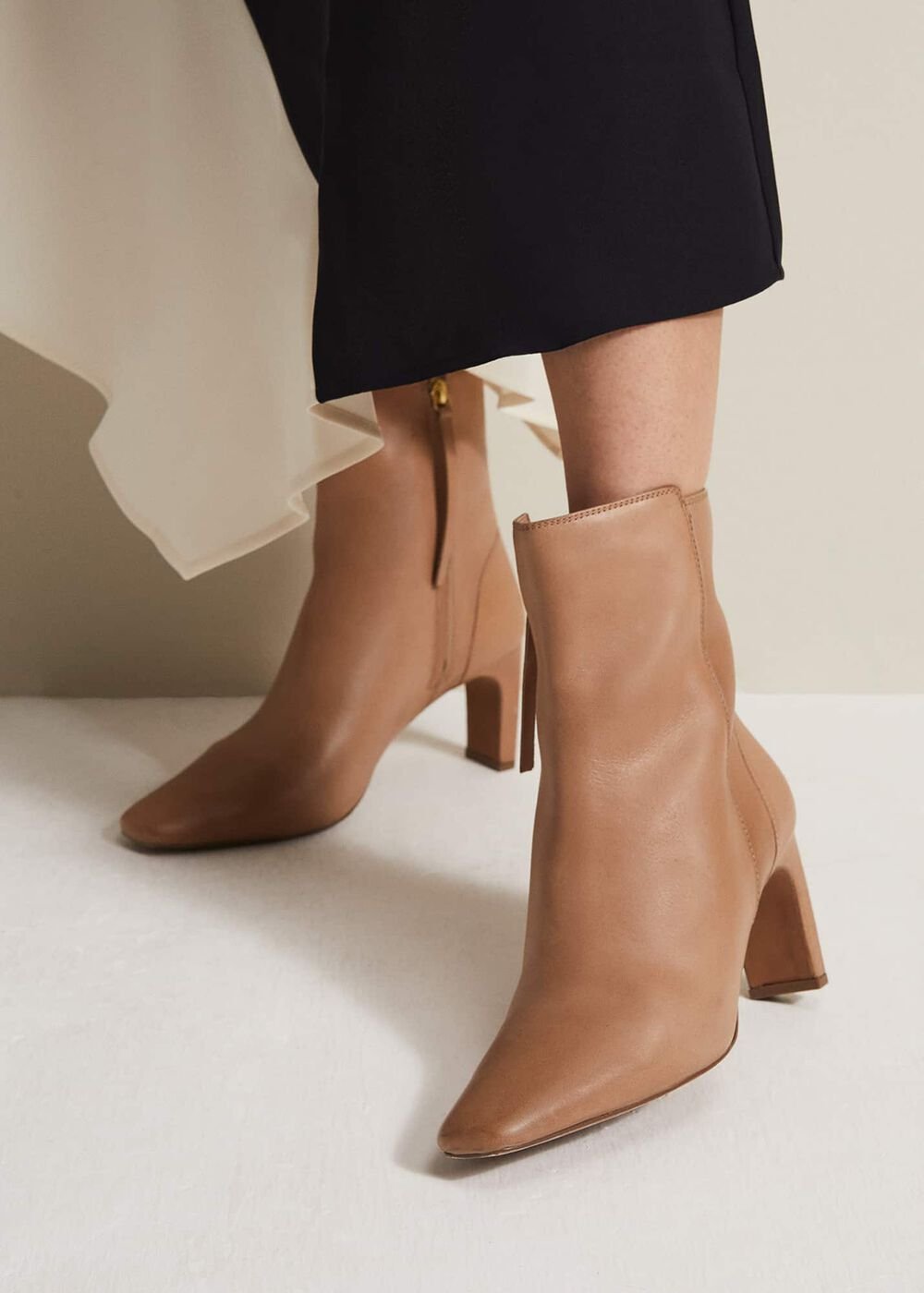 Brown Leather Ankle Boots - Light Tan
