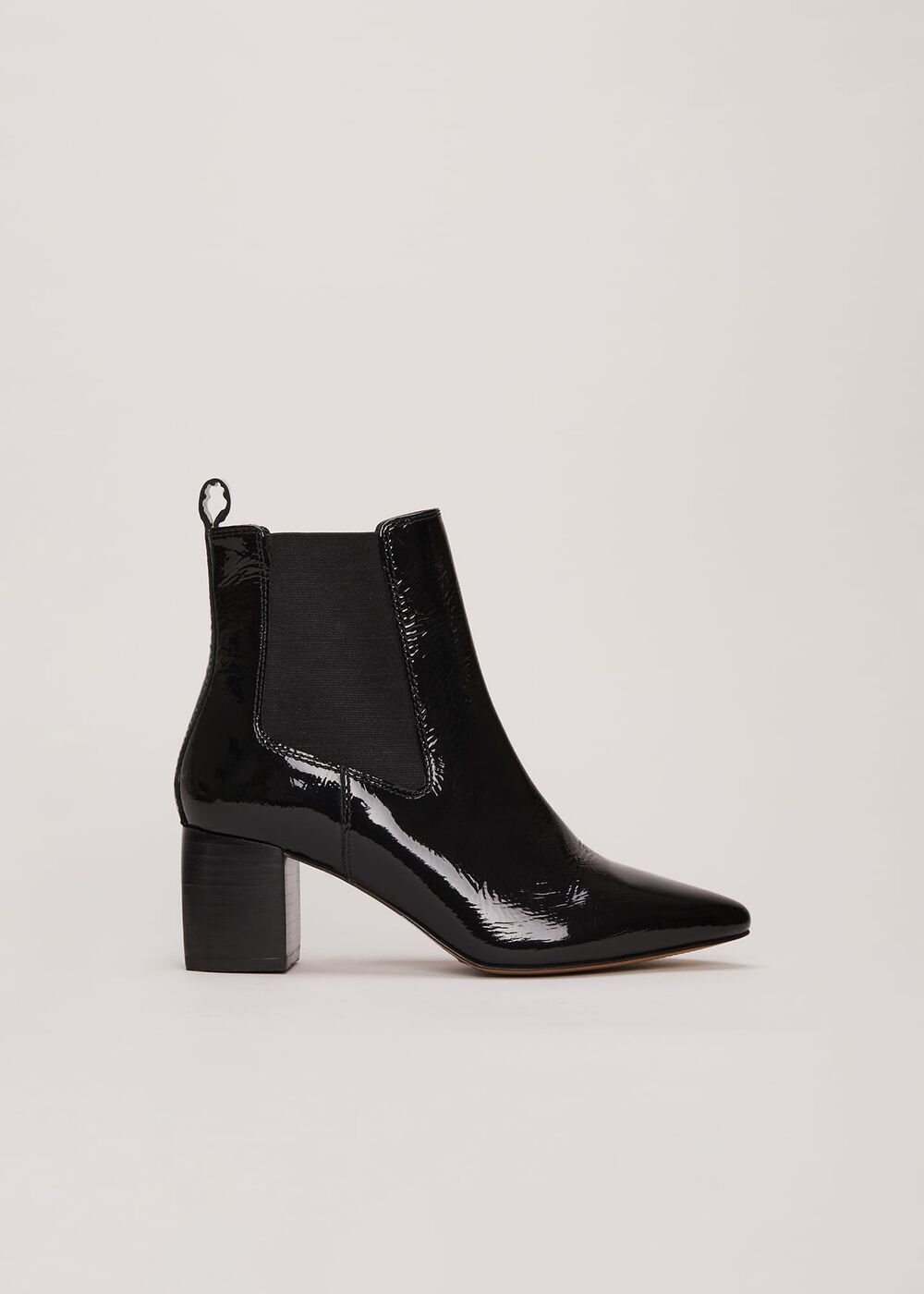Black Leather Patent Ankle Boots - Black