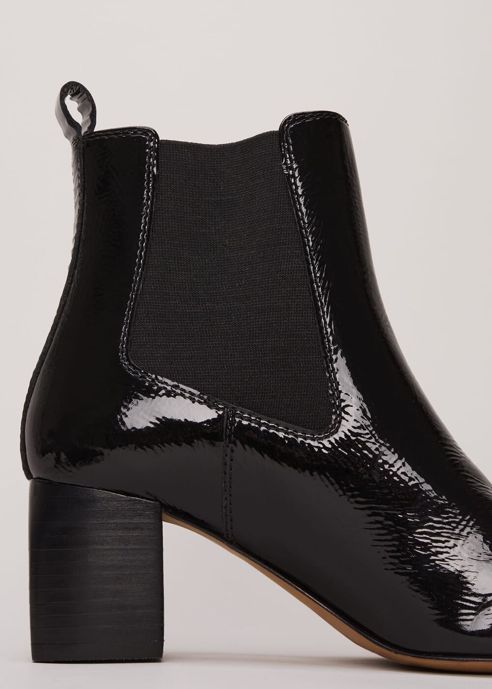 Black Leather Patent Ankle Boots - Black