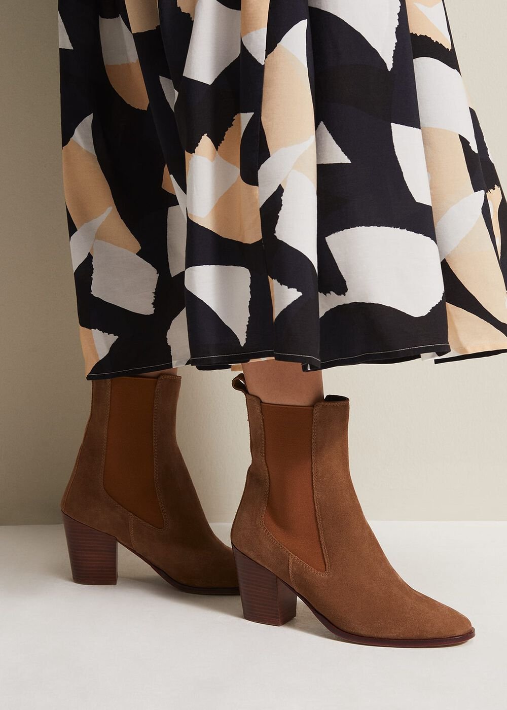 Brown Suede Cowboy Boots - Tan