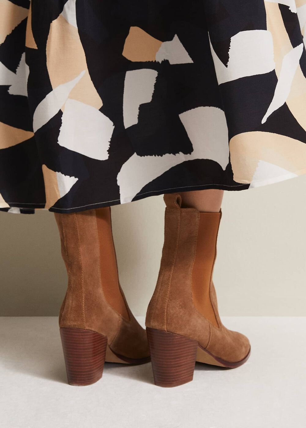 Brown Suede Cowboy Boots - Tan