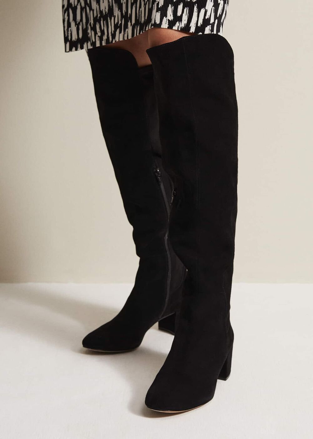 Milly Black Leather Knee High Boots - Black
