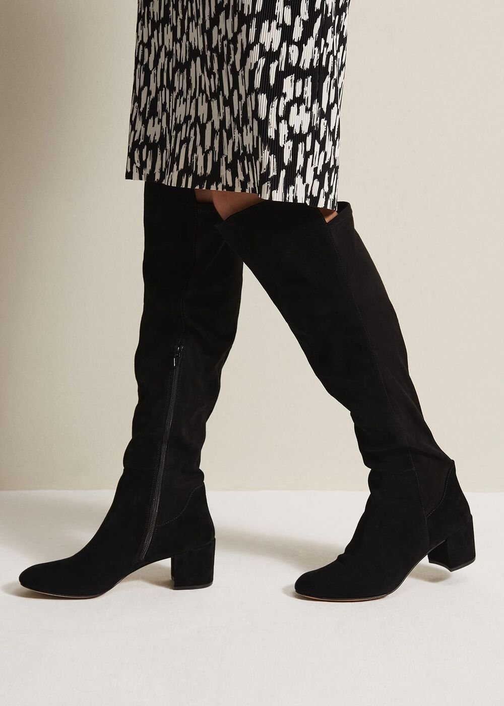 Milly Black Leather Knee High Boots - Black