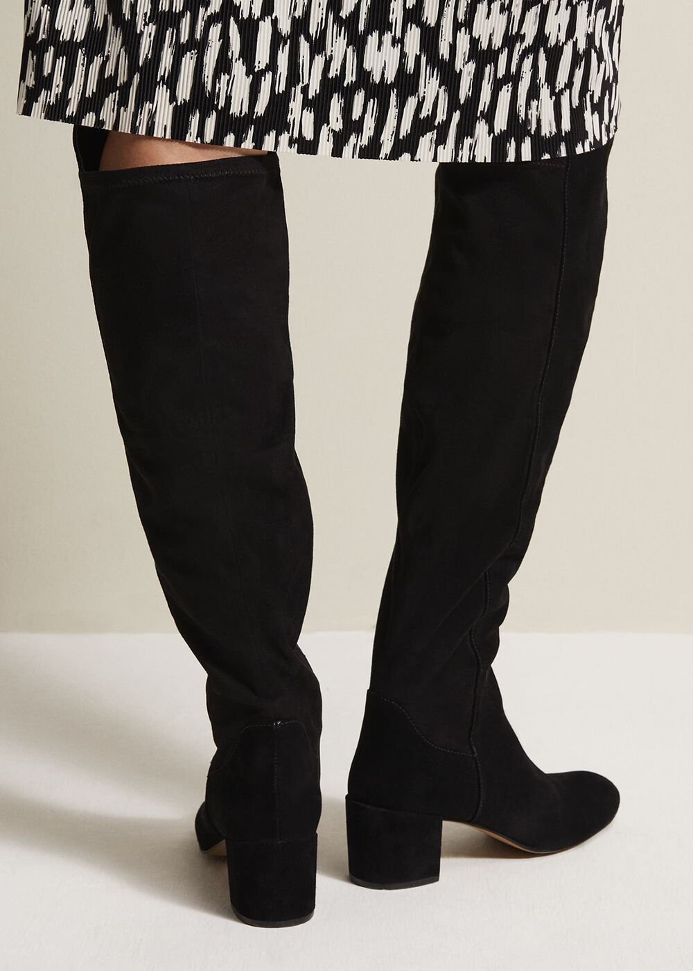 Milly Black Leather Knee High Boots - Black