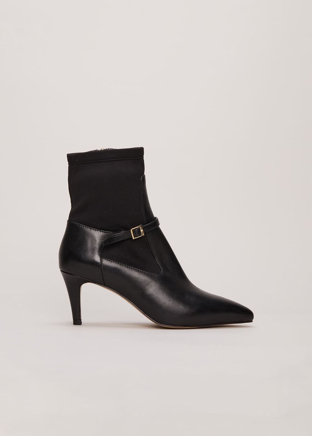 Leather Buckle Detail Sock Boots - Black