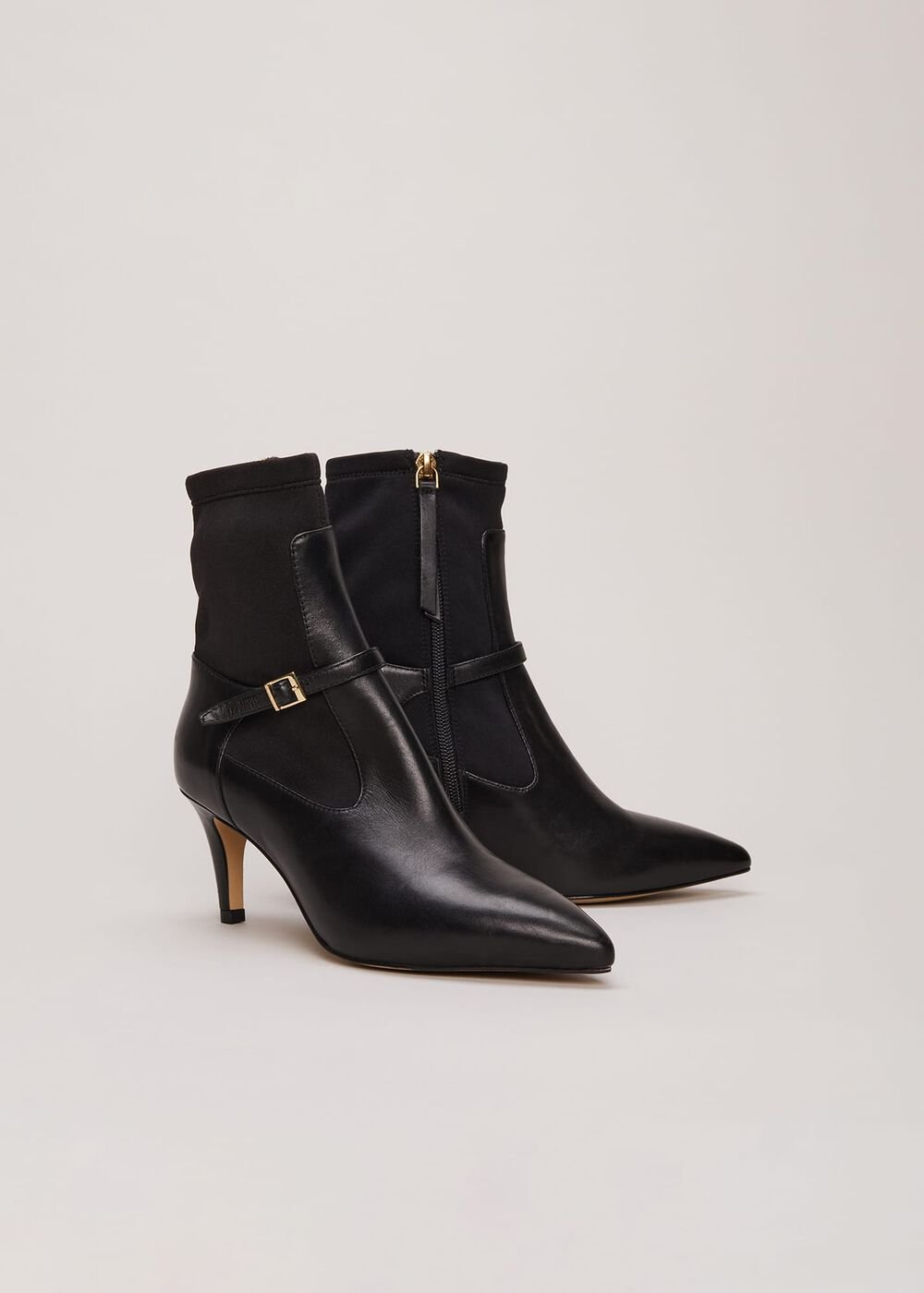 Leather Buckle Detail Sock Boots - Black