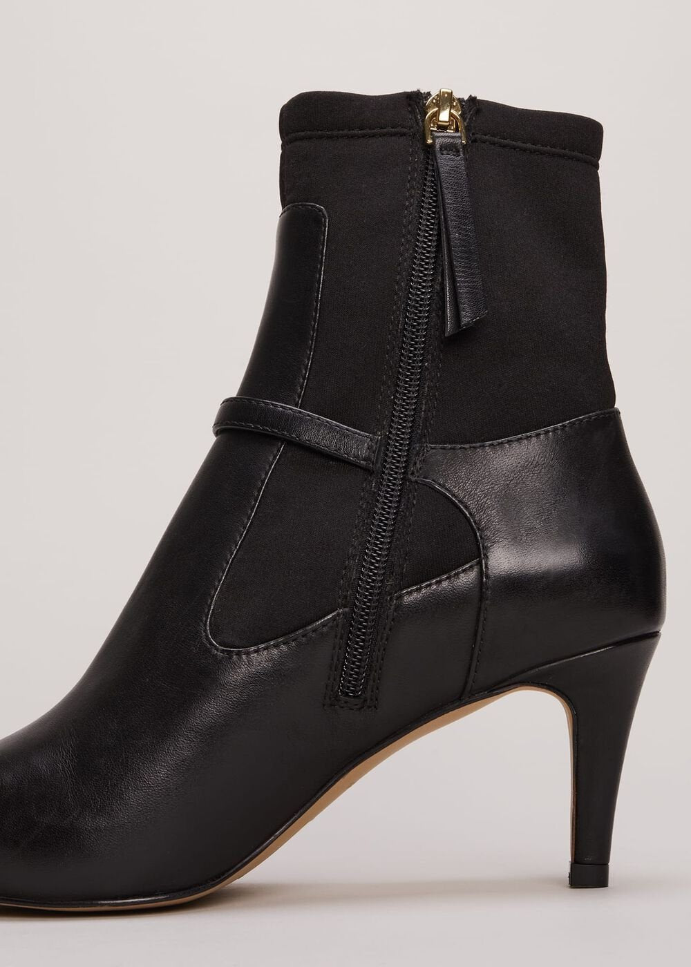 Leather Buckle Detail Sock Boots - Black