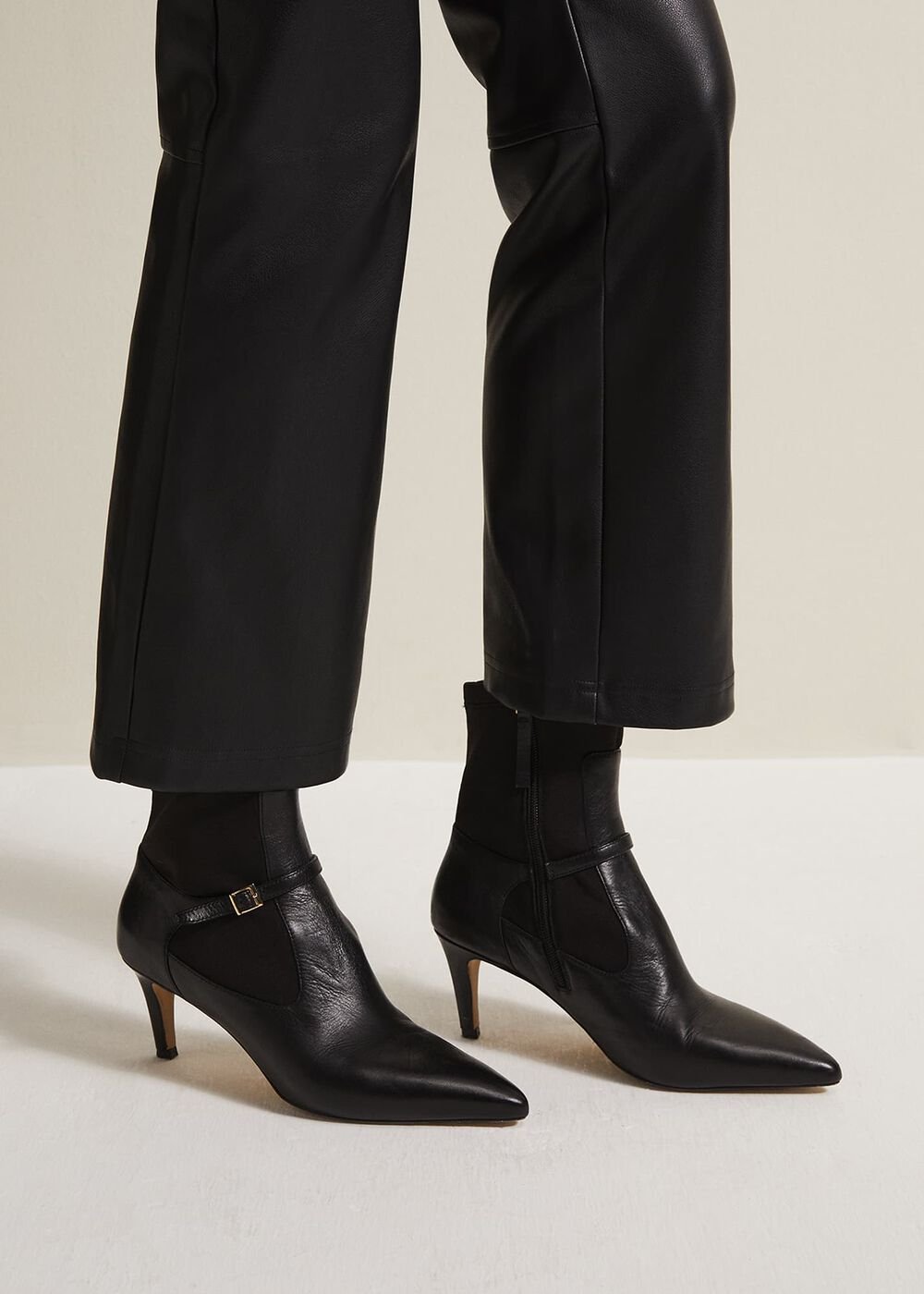Leather Buckle Detail Sock Boots - Black