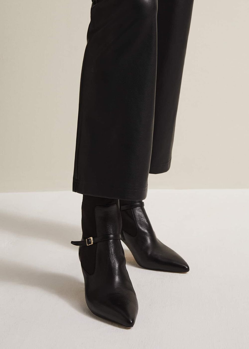 Leather Buckle Detail Sock Boots - Black