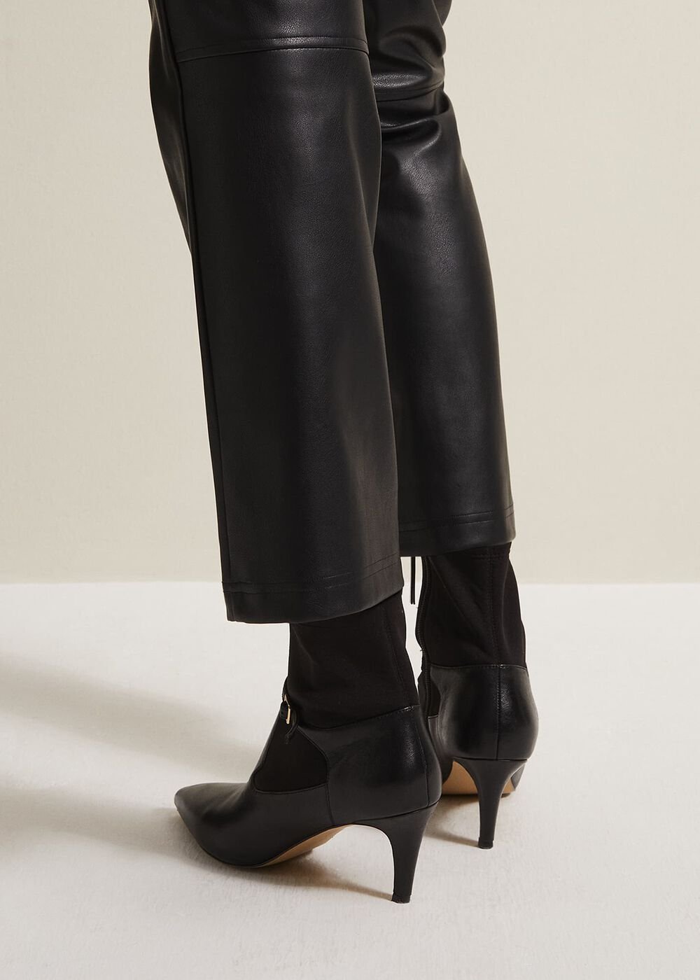 Leather Buckle Detail Sock Boots - Black