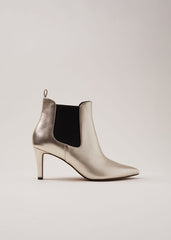 Leather Metallic Ankle Boots - Gold