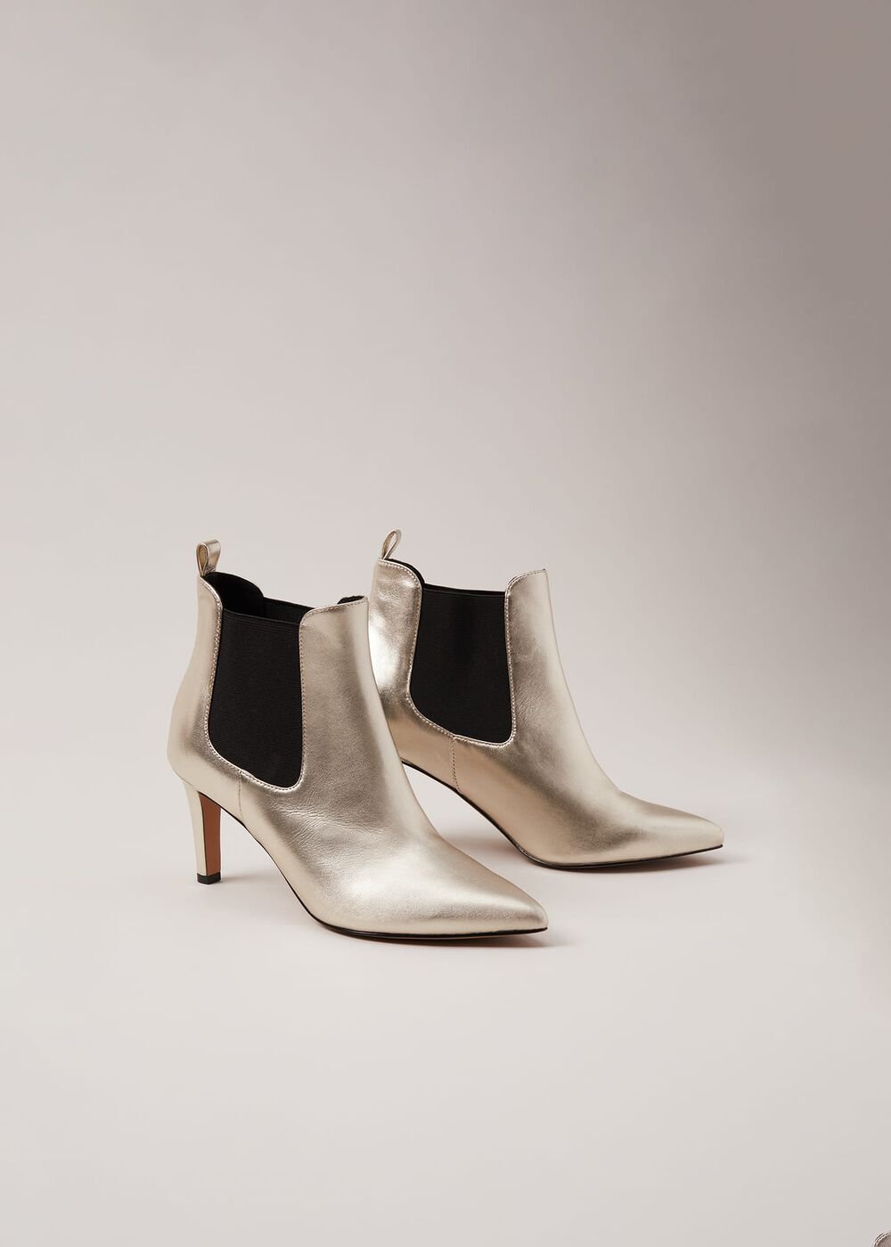 Leather Metallic Ankle Boots - Gold